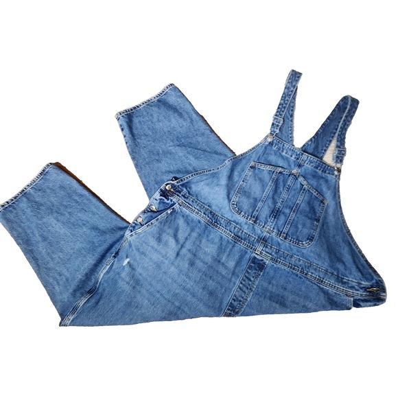 Old Navy Denim Overalls Bibs 28 Blue Medium Wash Distressed Jeans Ranch Farm - Picture 1 of 8